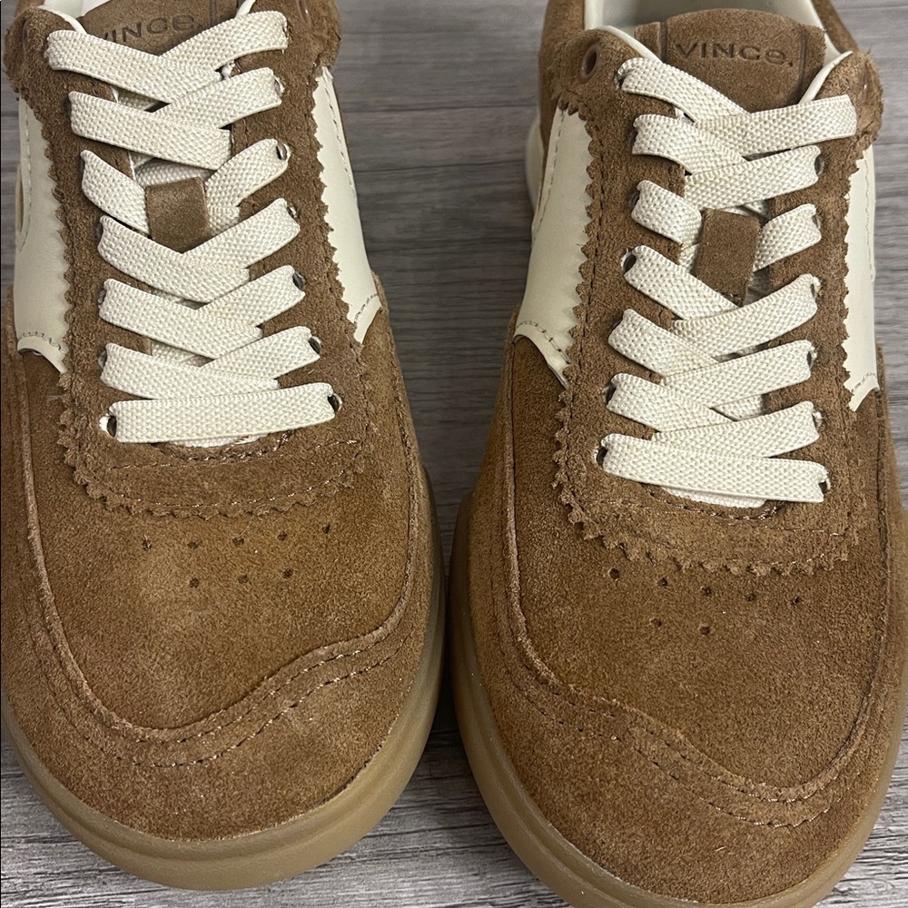 Vince Woman’s Suede & Leather Low-Top Sneakers – Size 5.5 Taupe/Cream - Picture 7 of 8